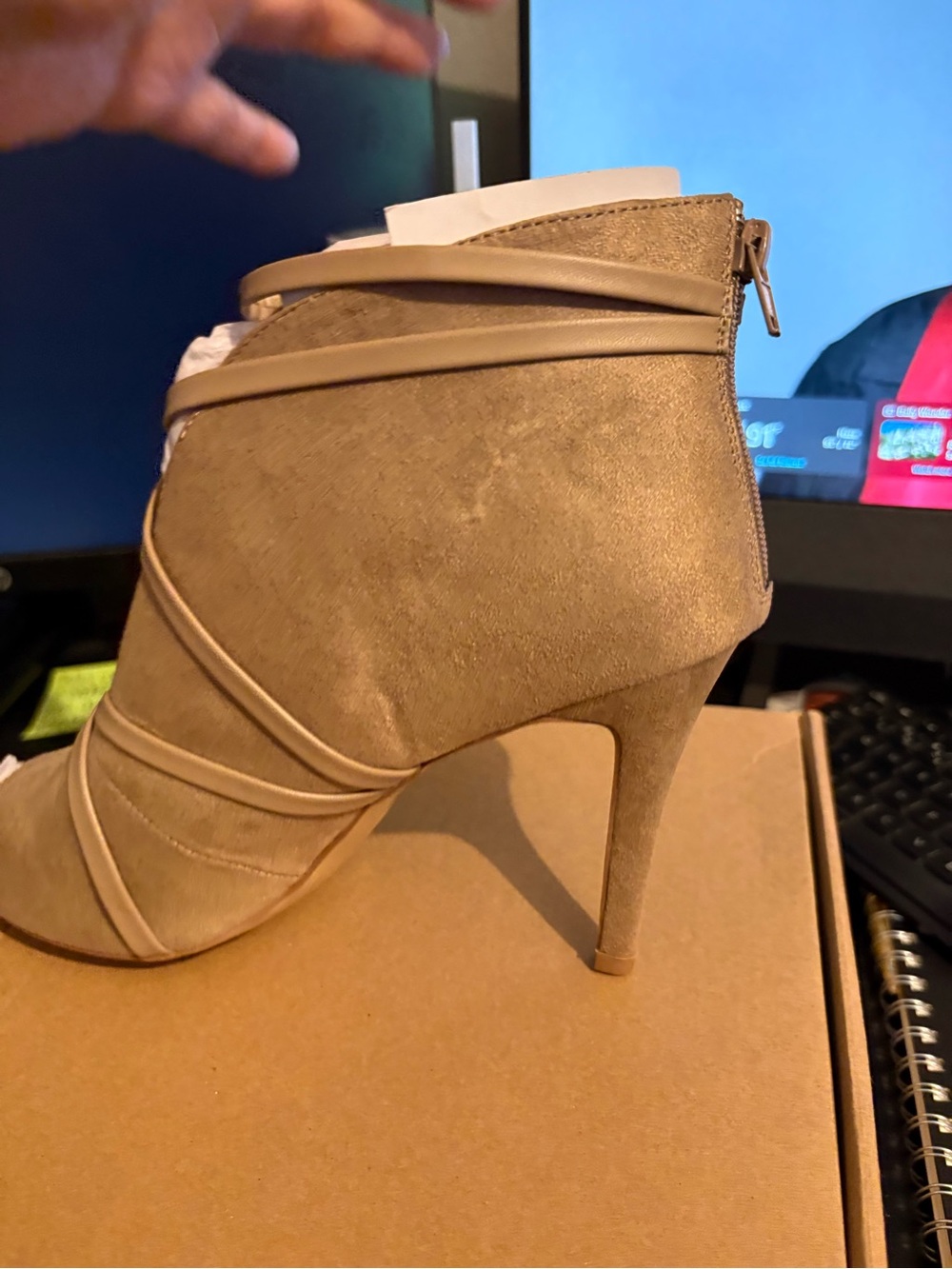 Journee Collection Taupe Suede-Look Ankle Bootie
